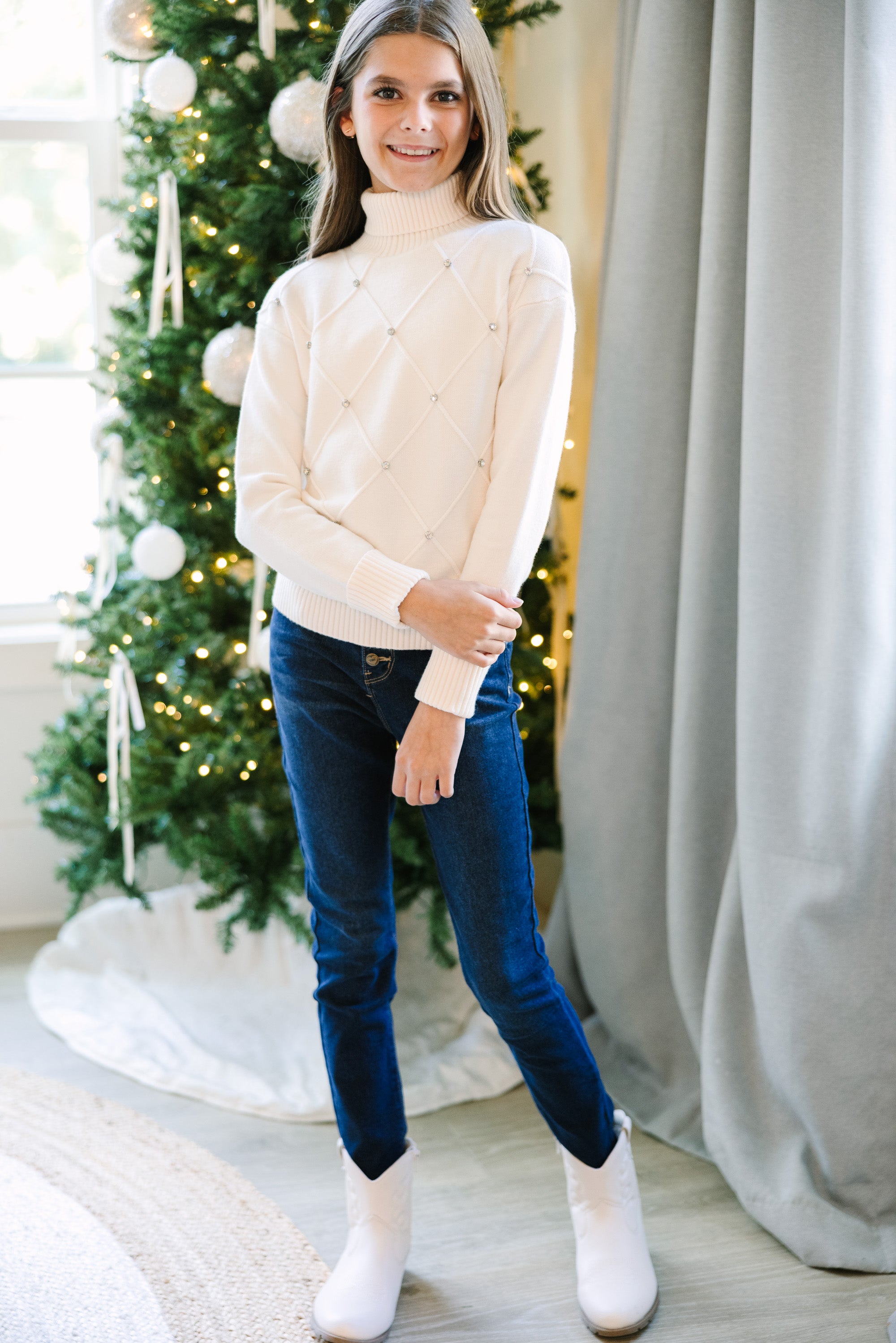 Cream White Embellished Sweater - Girls' Clothing | Girls' Sweater