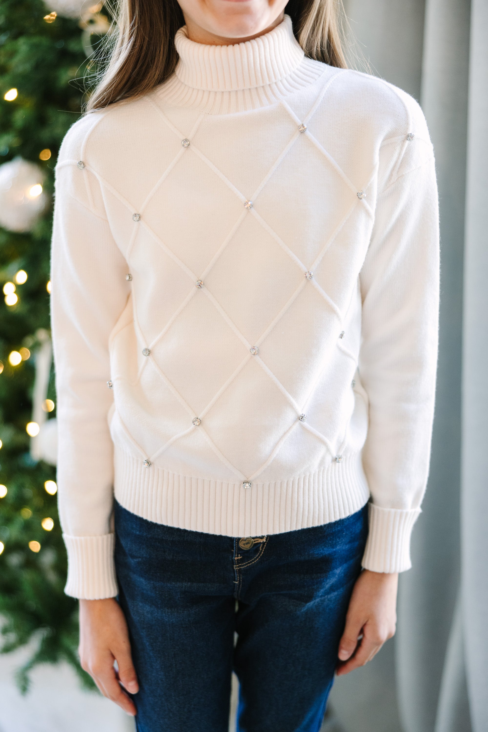 Cream White Embellished Sweater - Girls' Clothing | Girls' Sweater