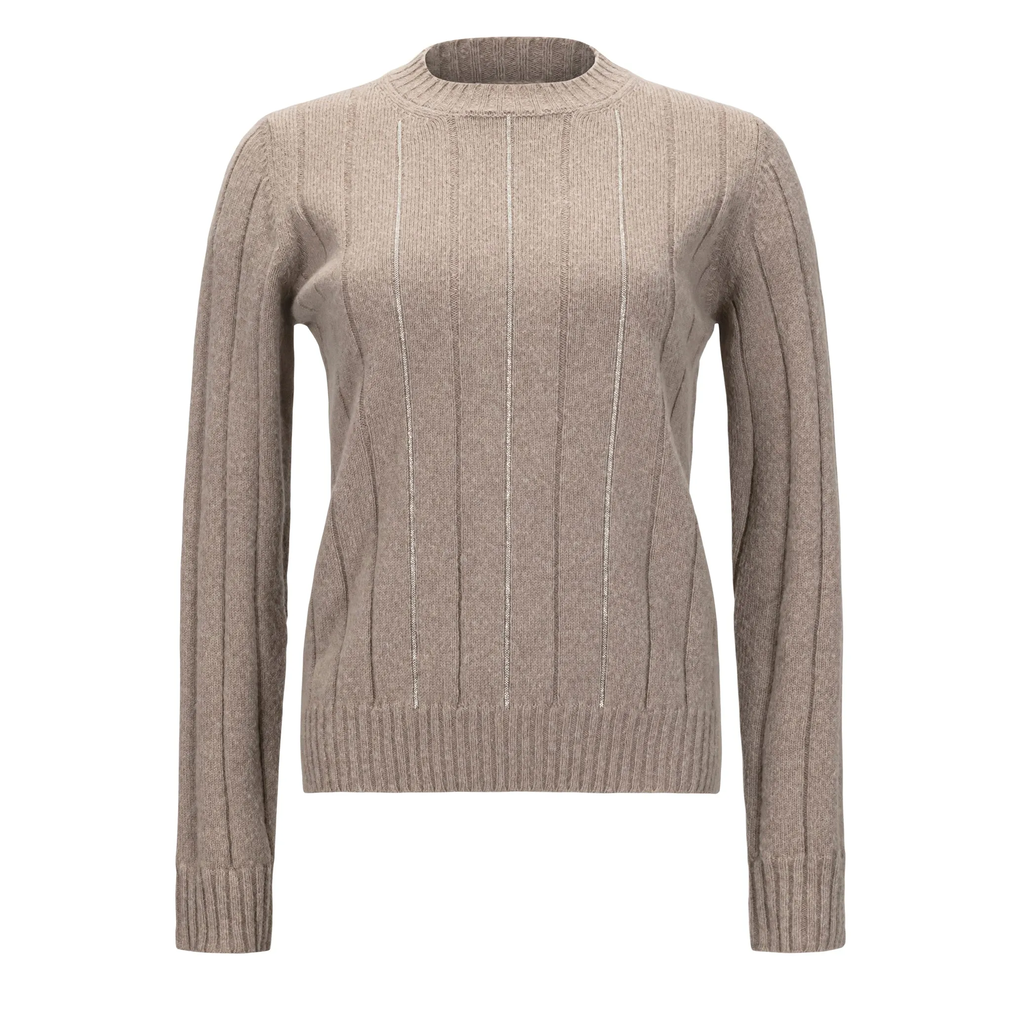 Striped Crewneck Sweater with Embellishments - Mink