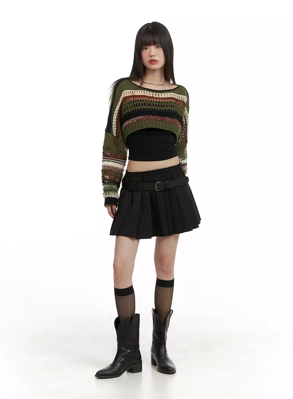 Crochet Striped Crop Sweater CA411