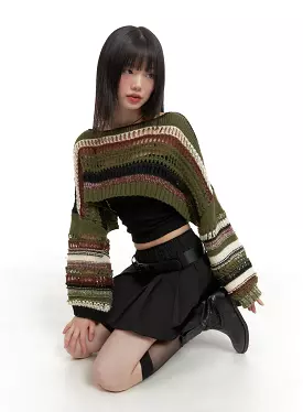 Crochet Striped Crop Sweater CA411