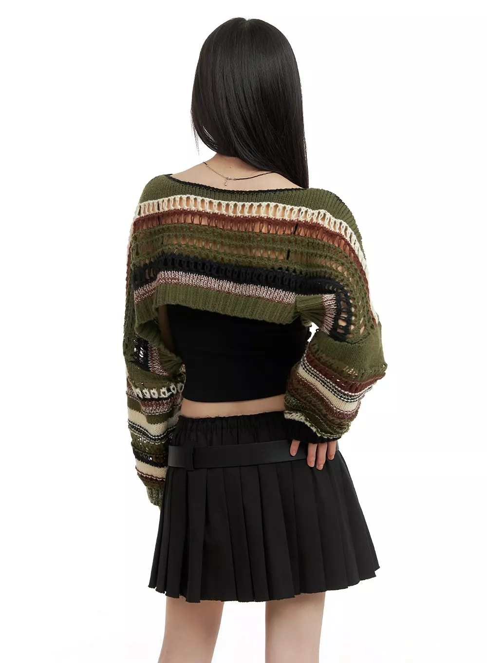 Crochet Striped Crop Sweater CA411