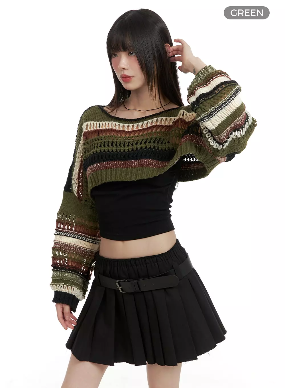 Crochet Striped Crop Sweater CA411