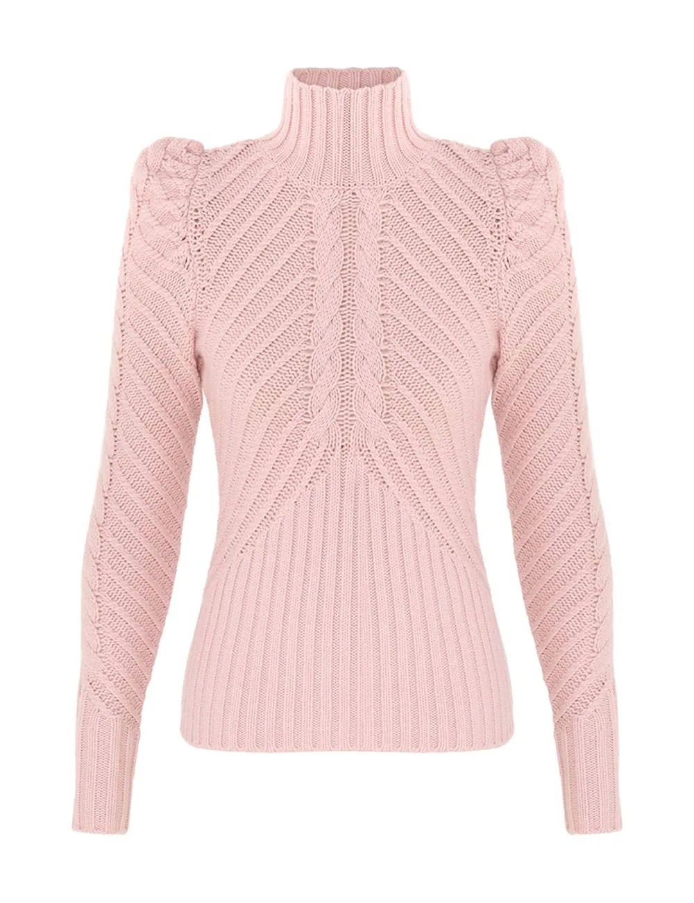 Trendy Turtleneck Cable Sweater by Crush