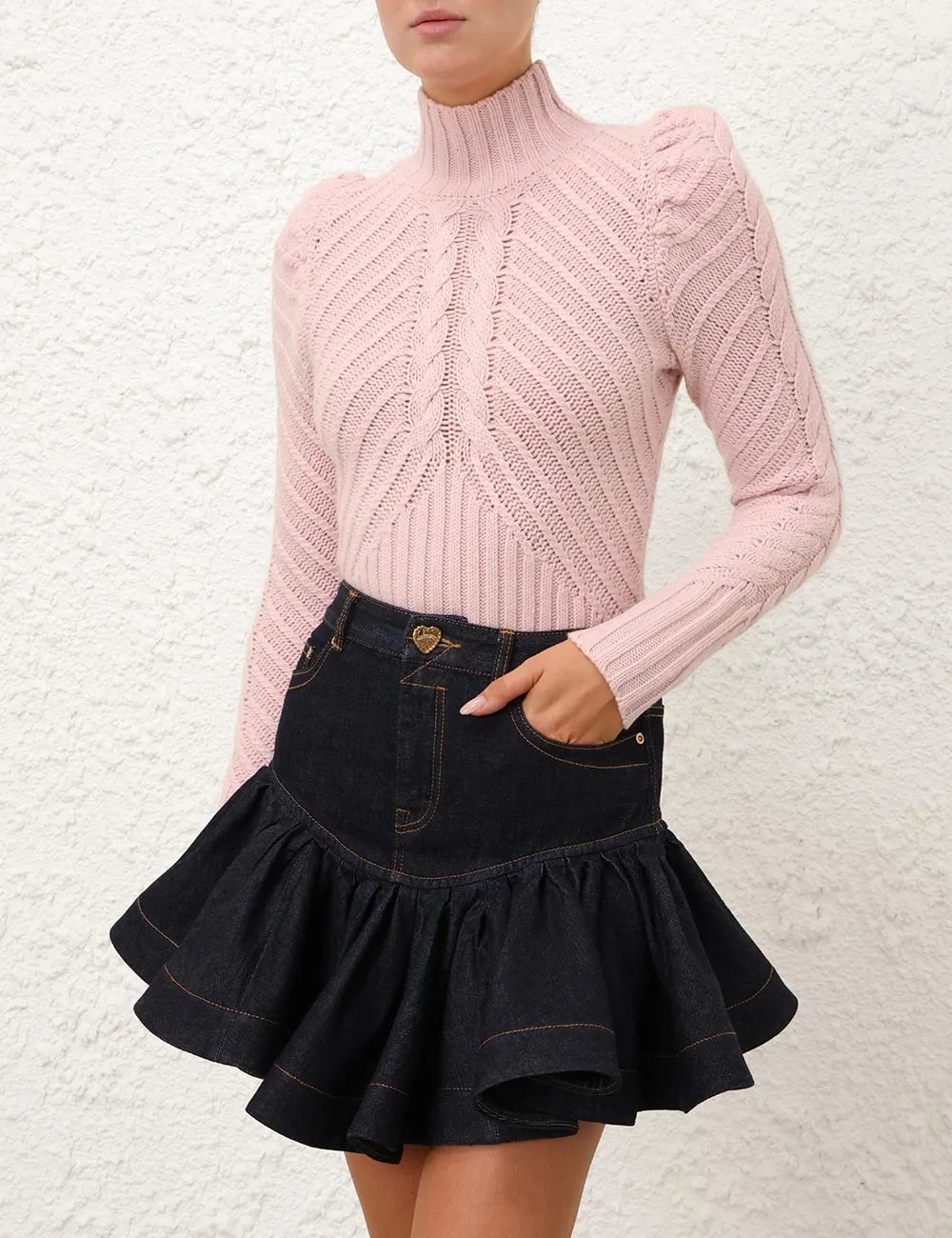 Trendy Turtleneck Cable Sweater by Crush