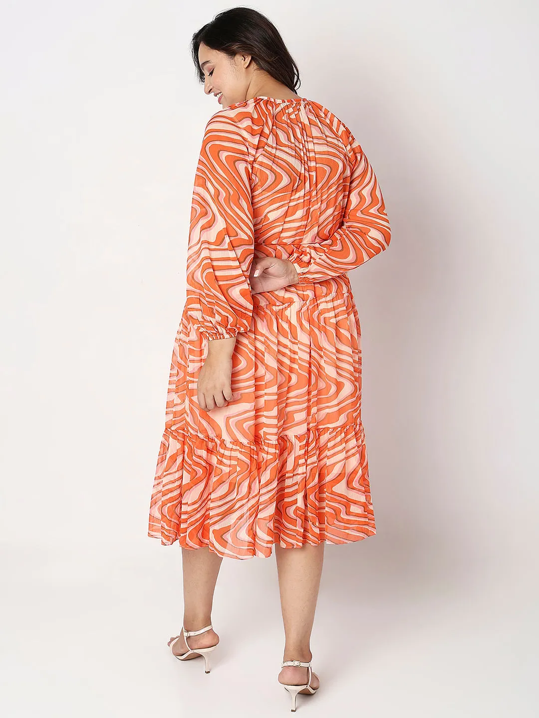 Orange Abstract Print Shift Dress for Curvy Women