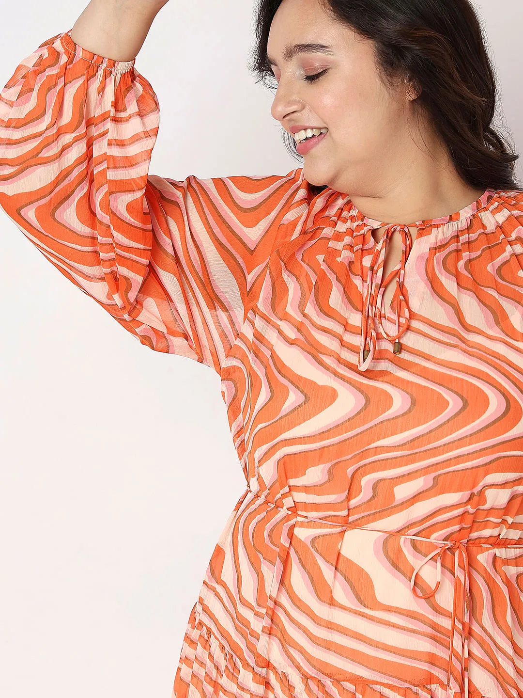 Orange Abstract Print Shift Dress for Curvy Women