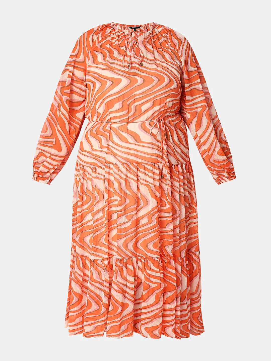 Orange Abstract Print Shift Dress for Curvy Women