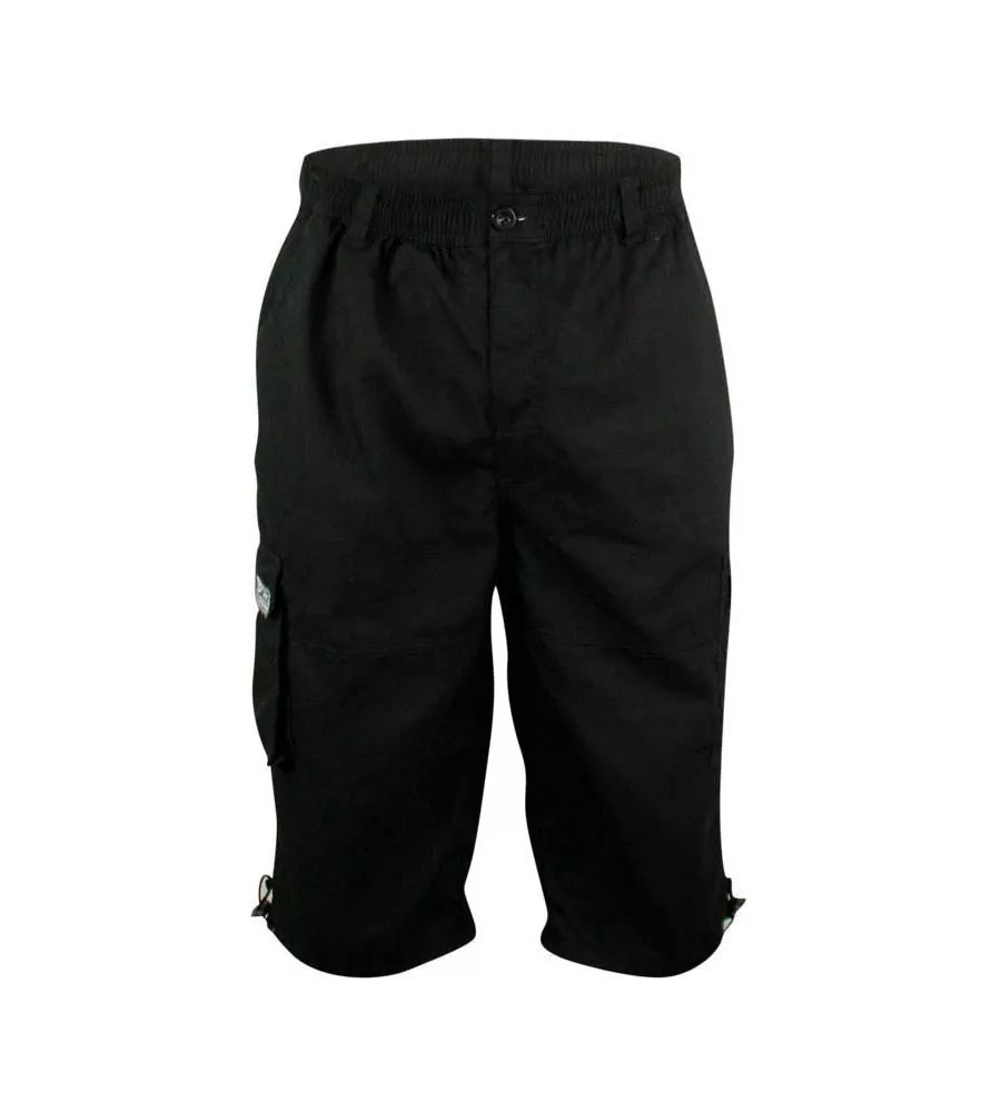 MASON BLACK D555 Big Mens Black Cargo Capri Pant With Leg Pockets