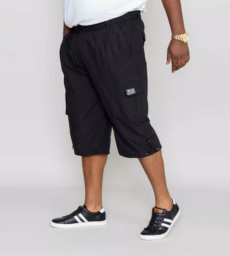 D555 Big Men's Black Cargo Capri Pants with Leg Pockets (Mason Black)