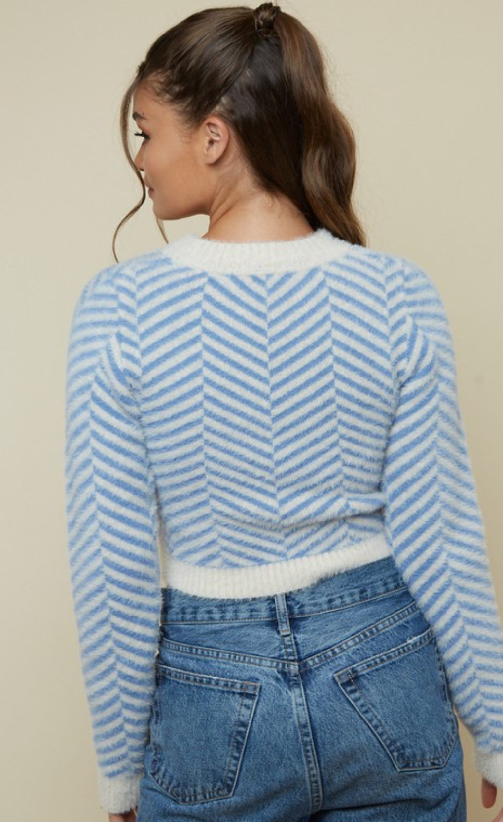 Dasha blue zigzag sweater-crop - result: Buy Dasha blue zigzag sweater-crop online