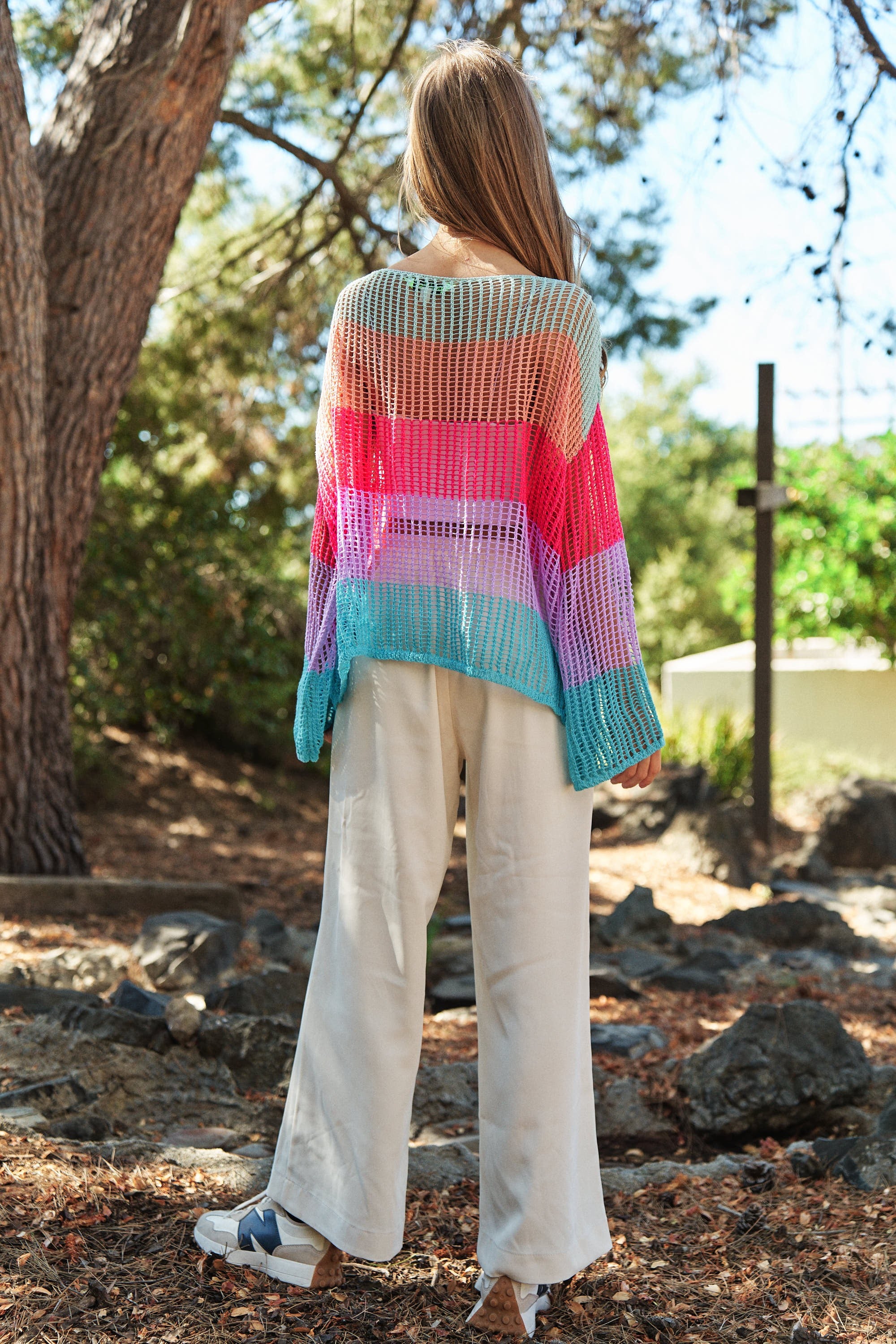 Davi Dani Crochet Color Striped Pullover