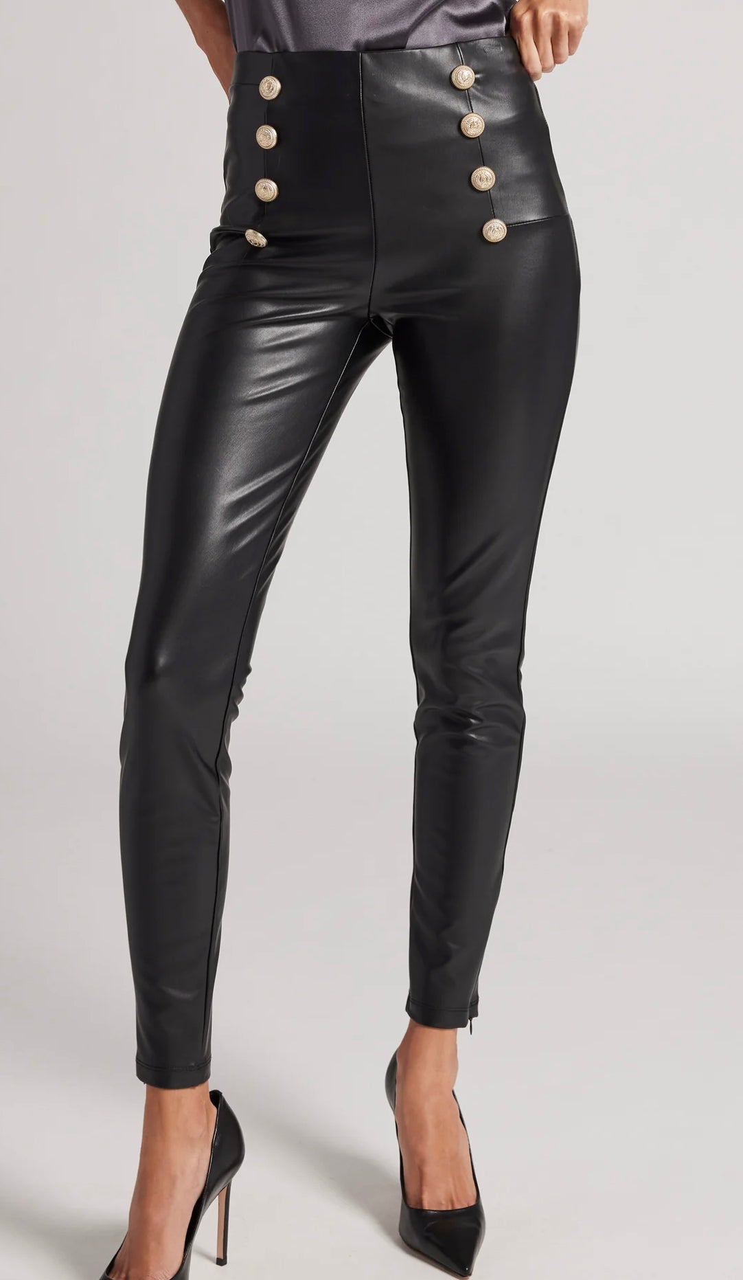 Dawson Black Vegan Leather Button Leggings - Generation Love