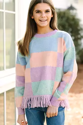 Day Lavender Multi Checkered Sweater for Girls