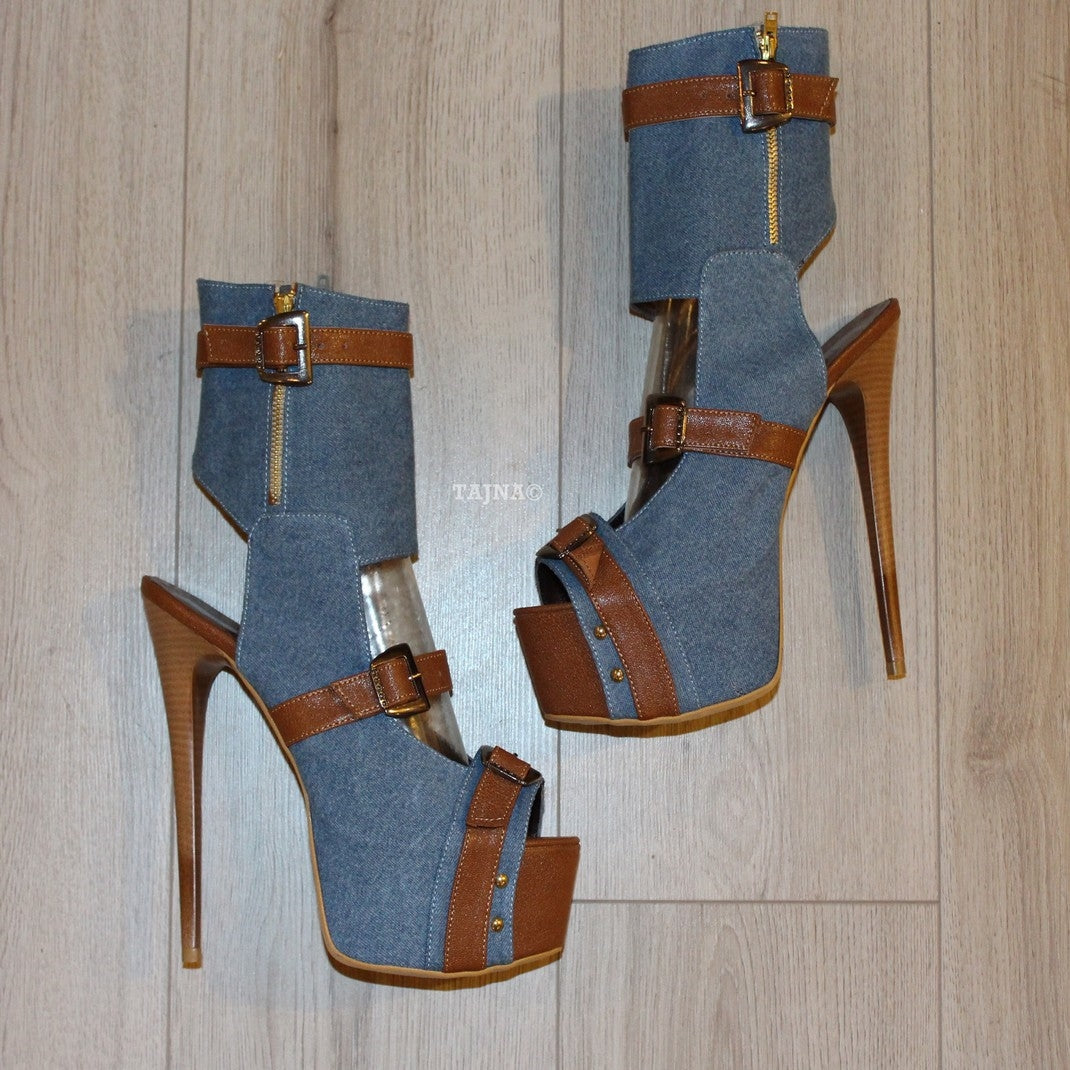 Denim Belted Ankle Platform Shoes