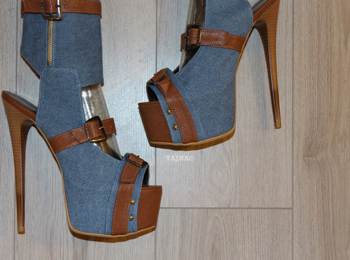 Denim Belted Ankle Platform Shoes