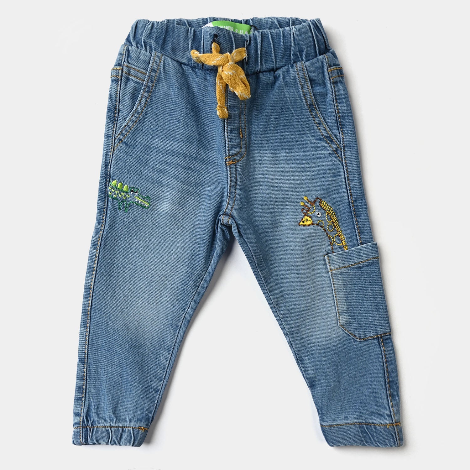 Denim Stretch Pants for Baby Boys - Animal Print in Light Blue