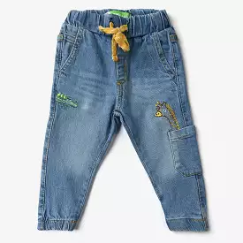 Denim Stretch Pants for Baby Boys - Animal Print in Light Blue