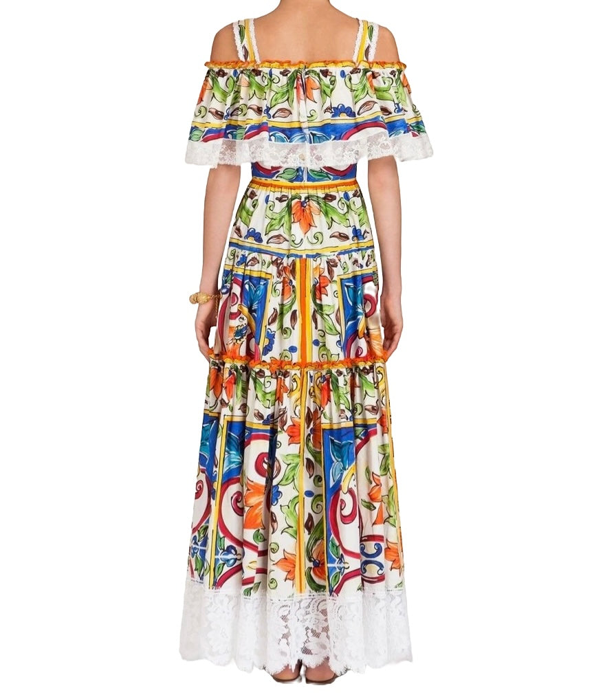 DOLCE & GABBANA - Maiolica long dress, size 40 IT.