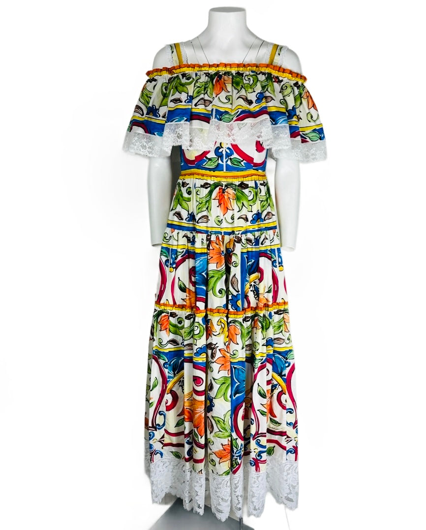 DOLCE & GABBANA - Maiolica long dress, size 40 IT.