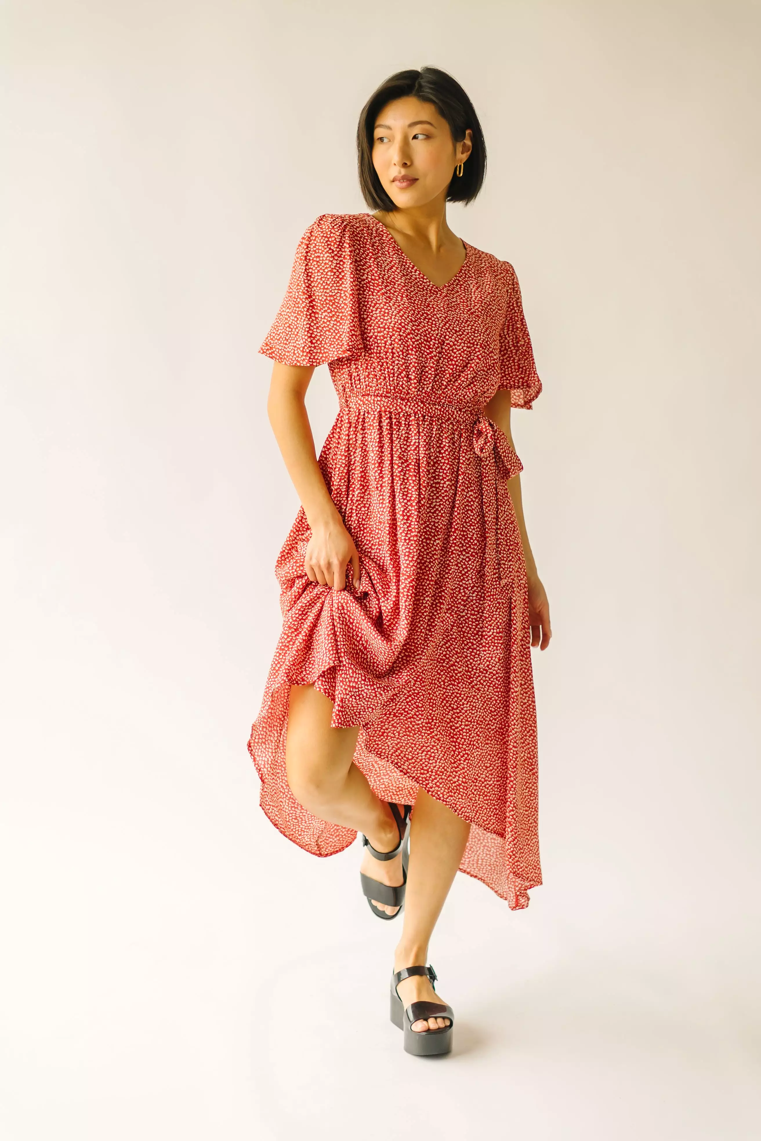 Dress - Doyal Wrap Dress - Red - Printed Wrap Dress.