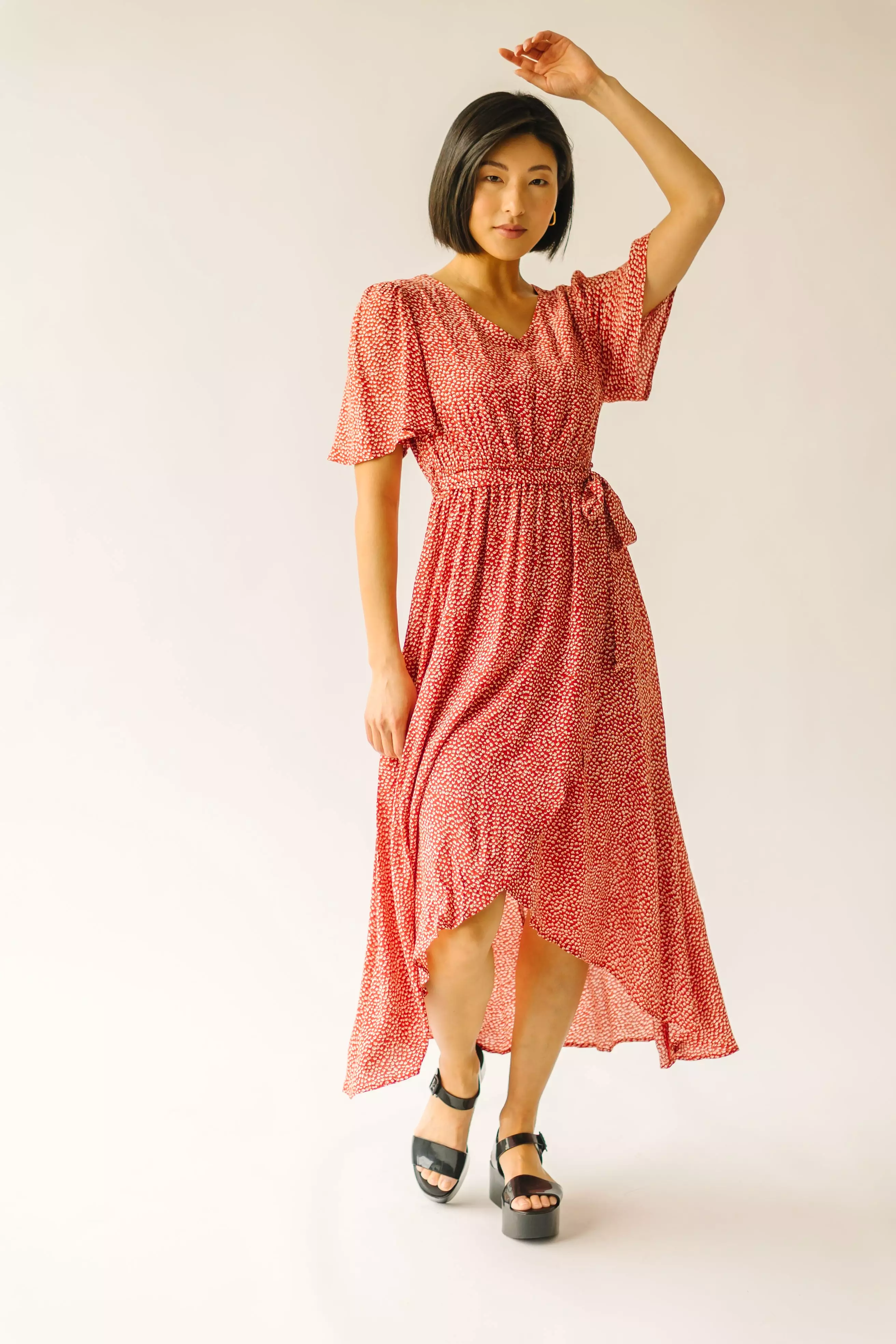 Dress - Doyal Wrap Dress - Red - Printed Wrap Dress.