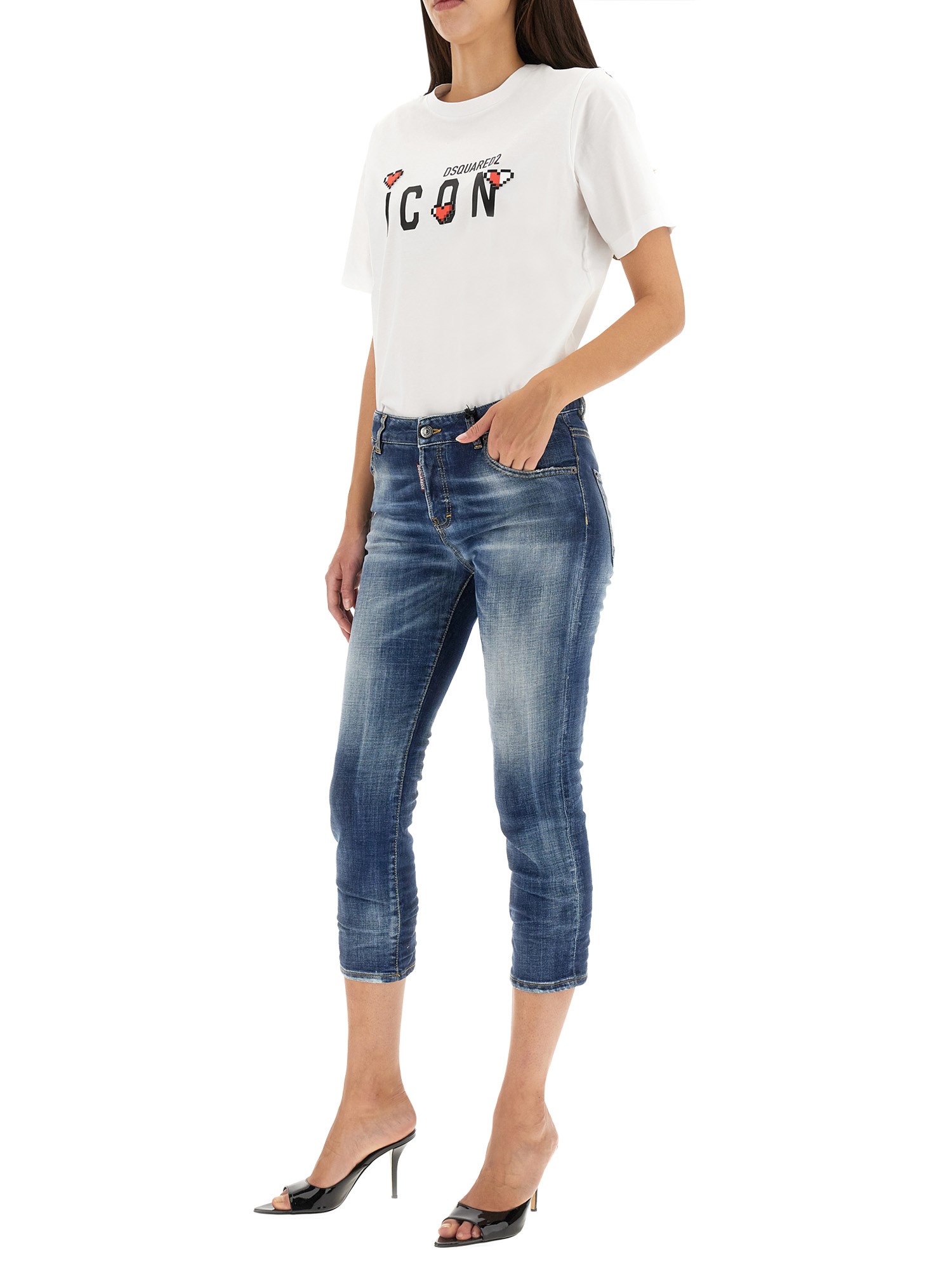 DSQUARED cool girl cropped denim jeans cotton