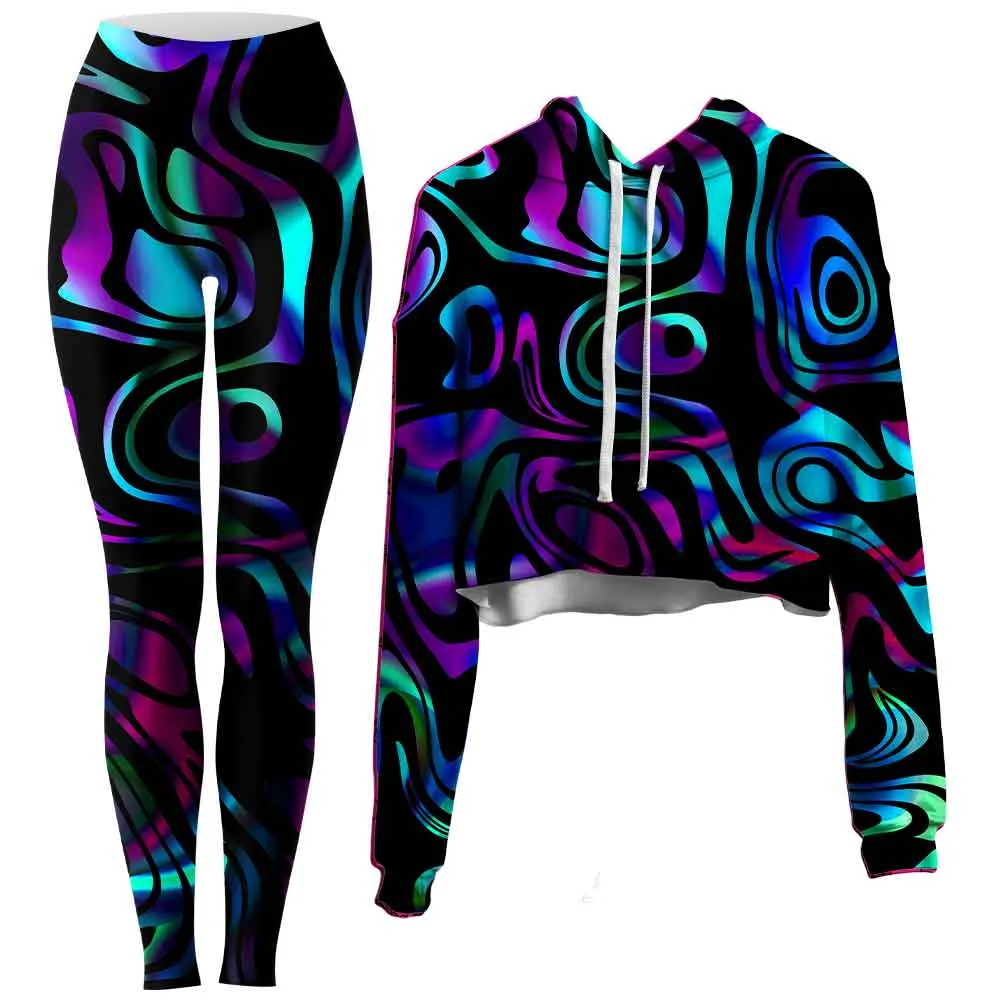 Dynamic Blues Crop Hoodie Leggings Combo