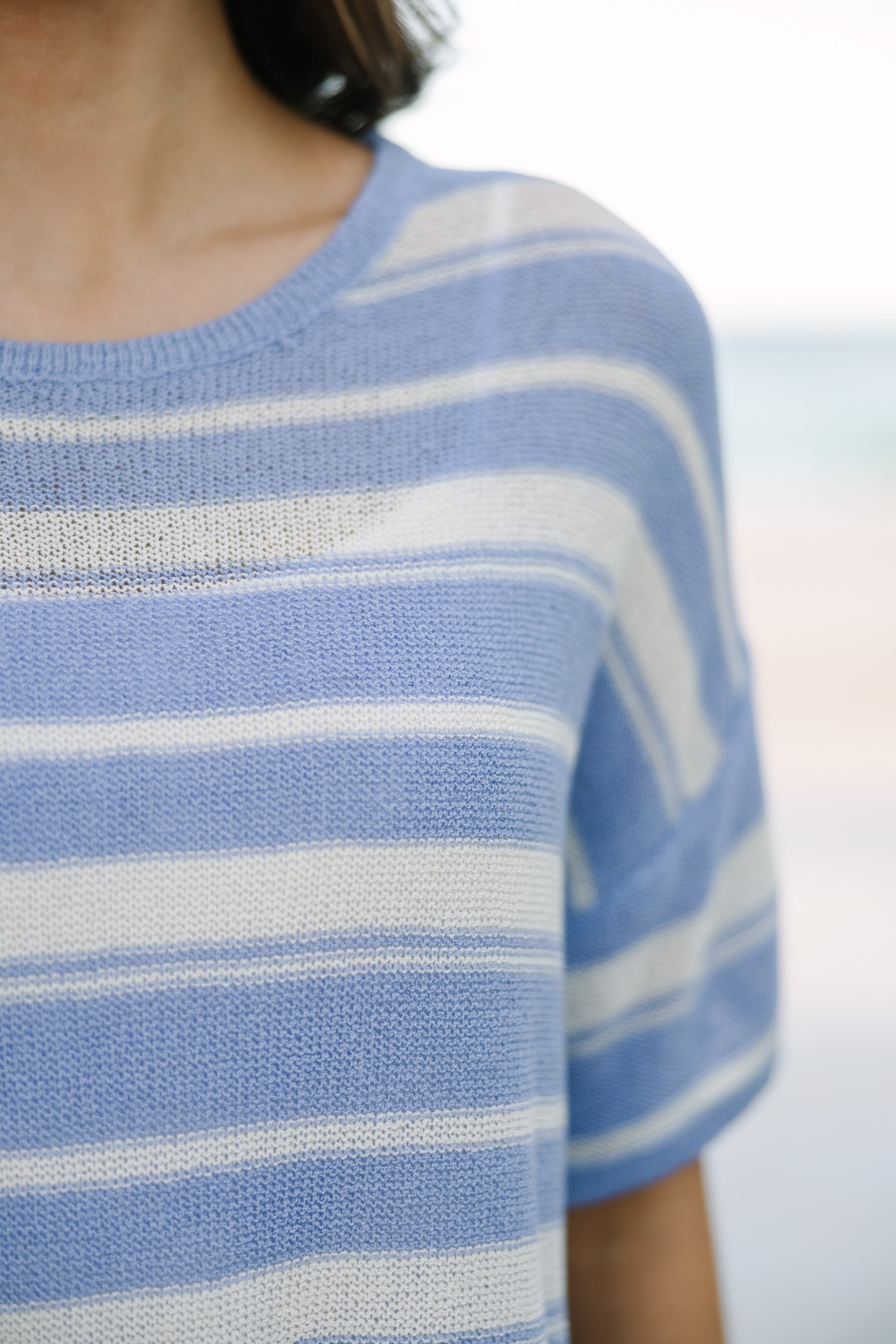 Easy Living Blue Striped Sweater - Short Sleeve