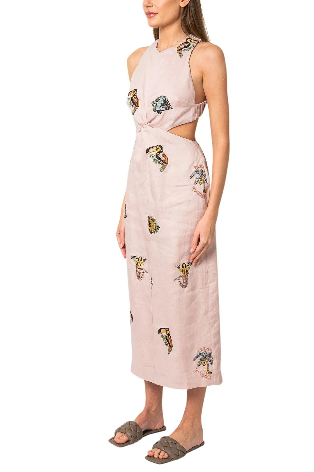 Long dress with embroidered cut-outs