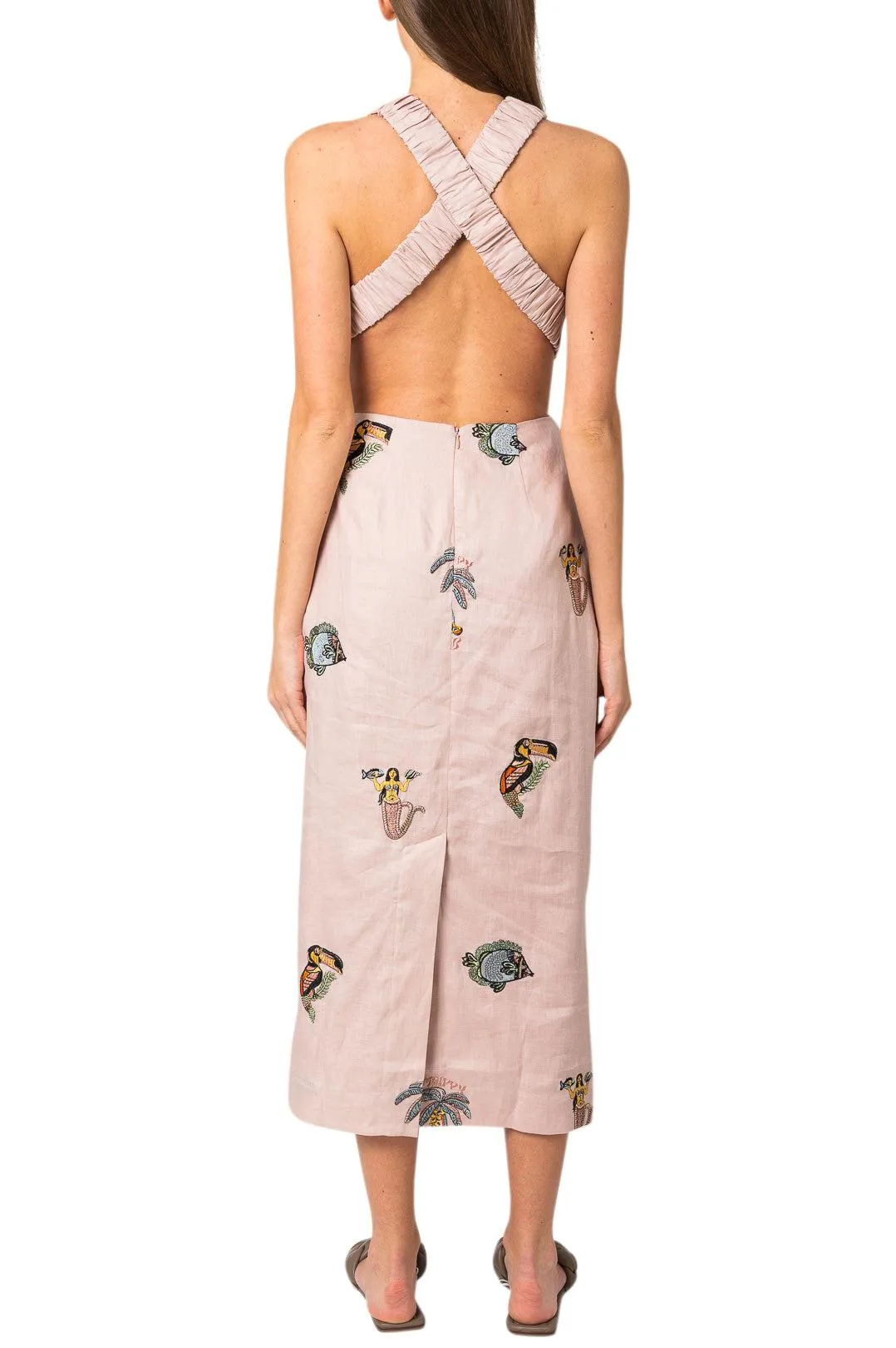 Long dress with embroidered cut-outs