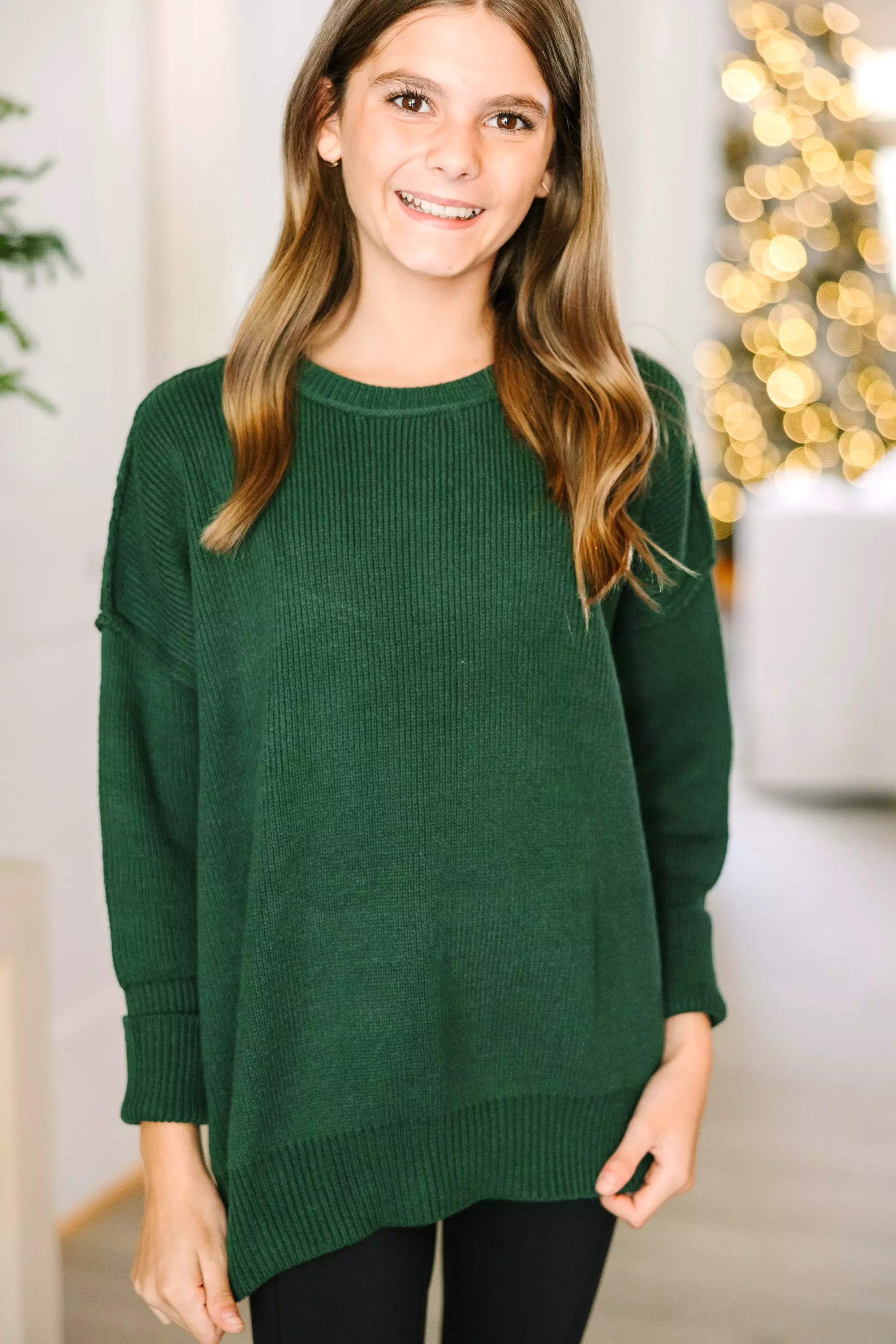 Emerald Green Dolman Sweater for Girls - Joyful and Stylish