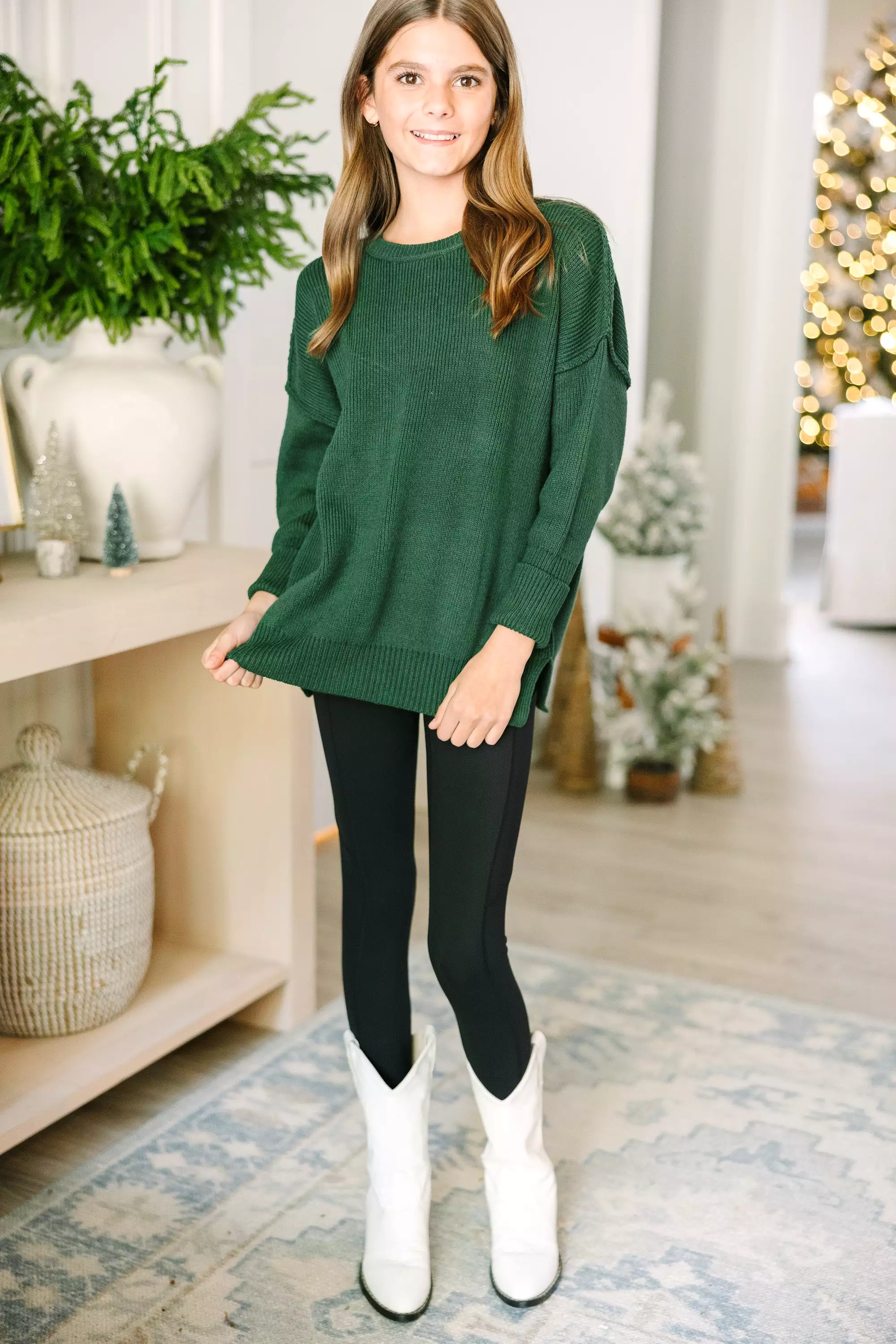 Emerald Green Dolman Sweater for Girls - Joyful and Stylish