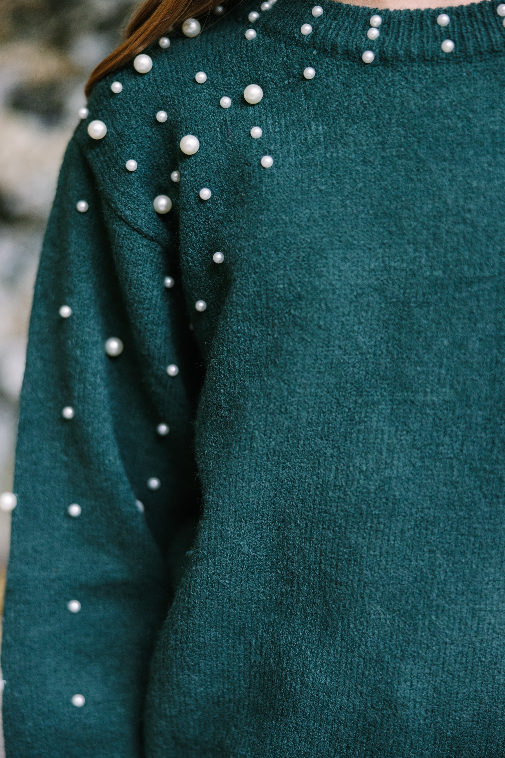 Emerald Green Pearl Studded Sweater for Girls