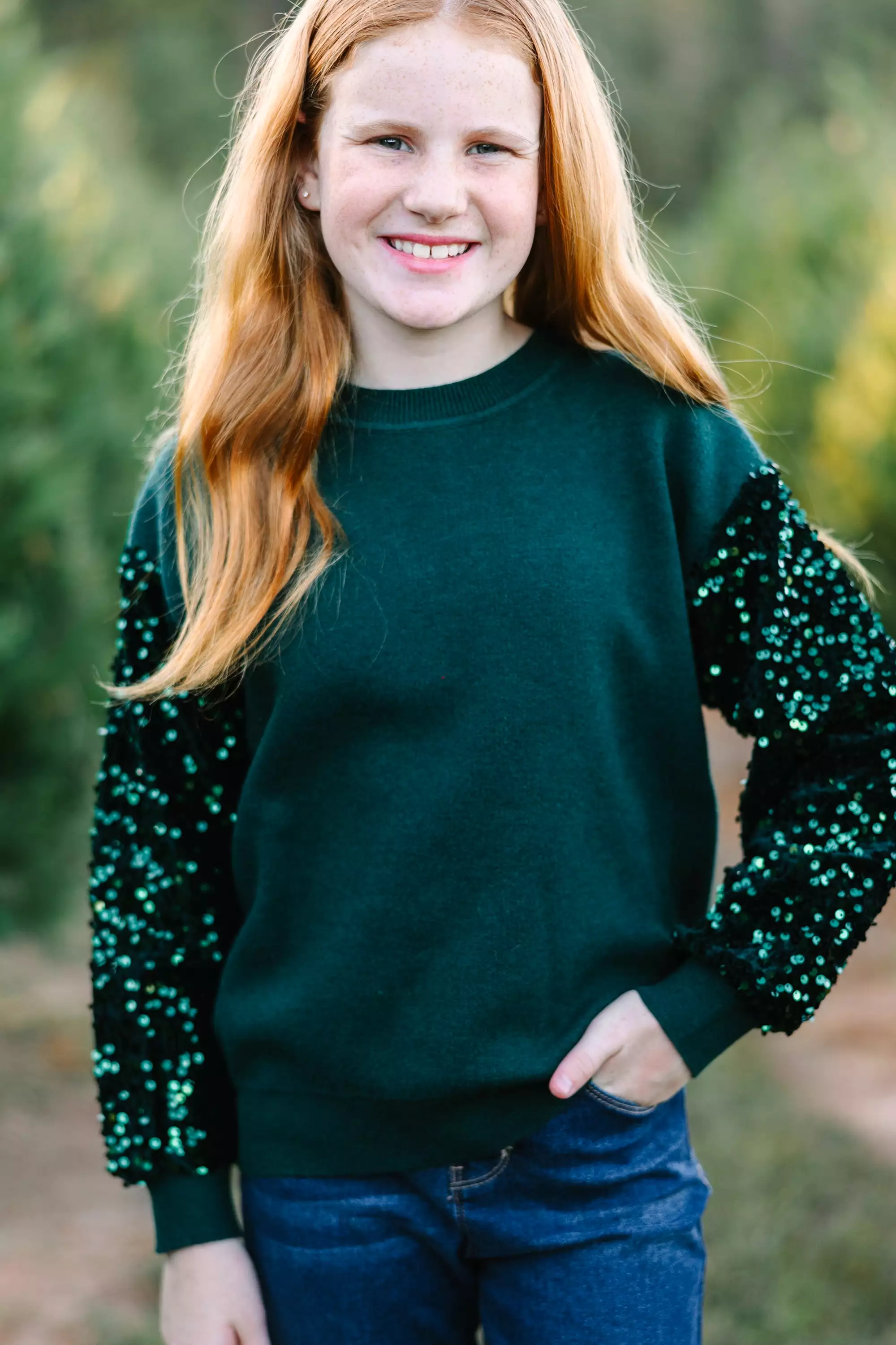 Emerald Green Sequin Sweater for Girls