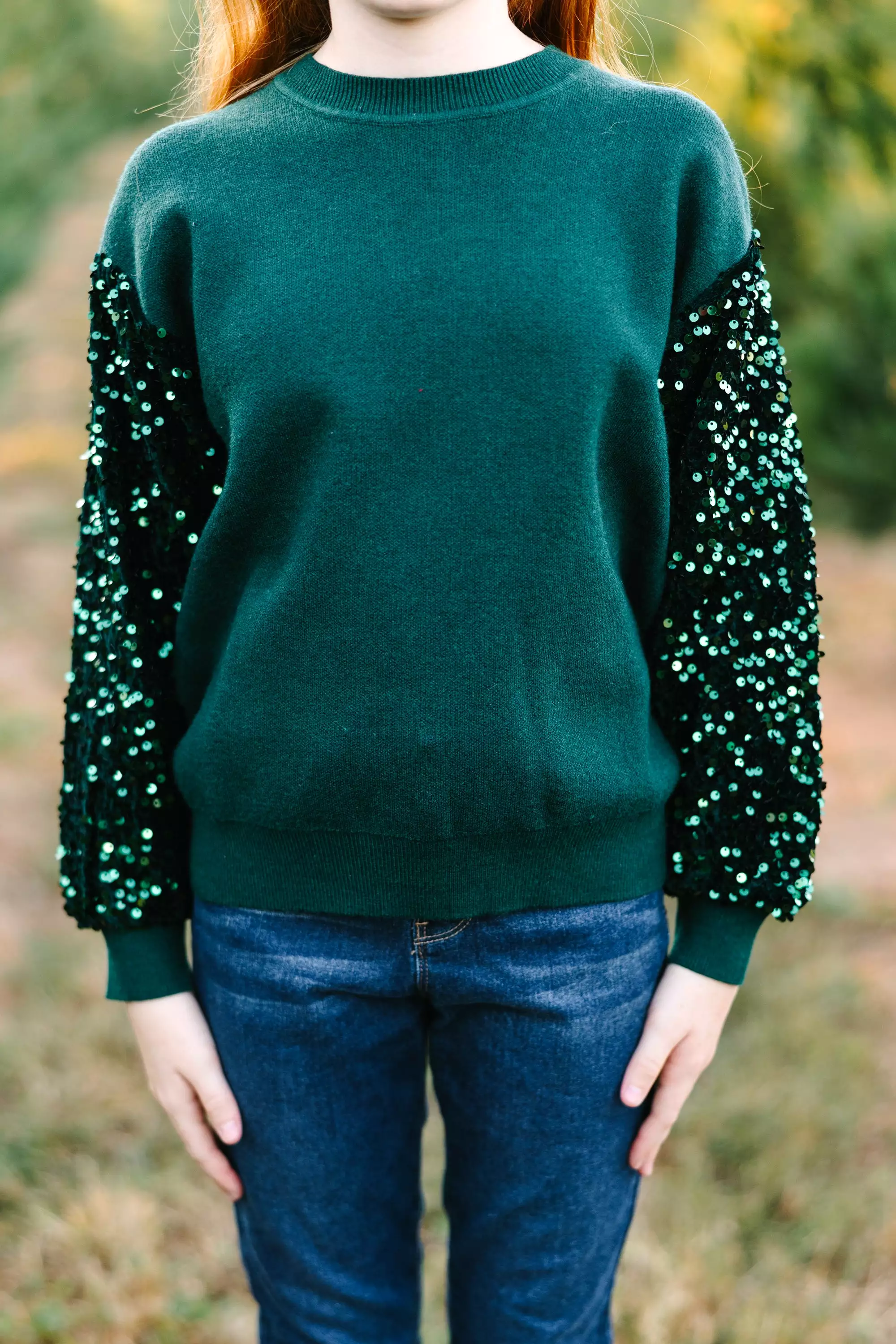 Emerald Green Sequin Sweater for Girls