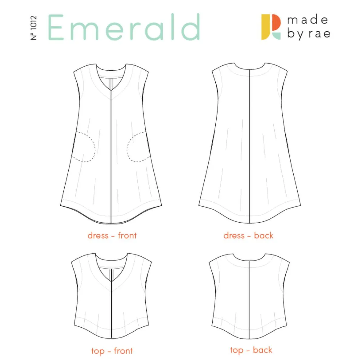 Emerald Shift Dress Sewing Pattern by Rae. Available in Sizes XXS-XL.