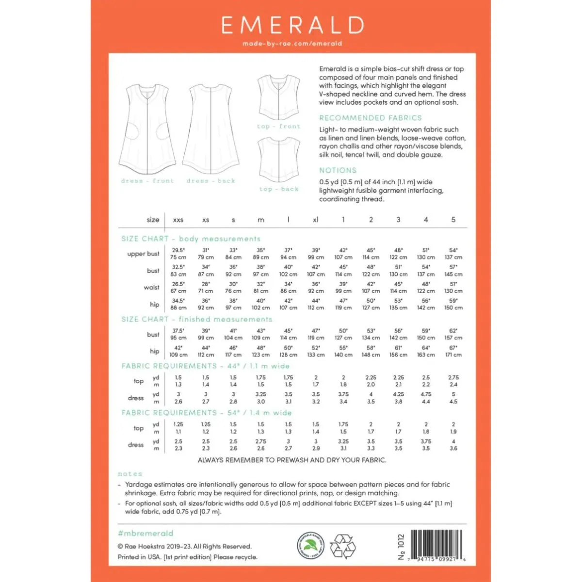 Emerald Shift Dress Sewing Pattern by Rae. Available in Sizes XXS-XL.