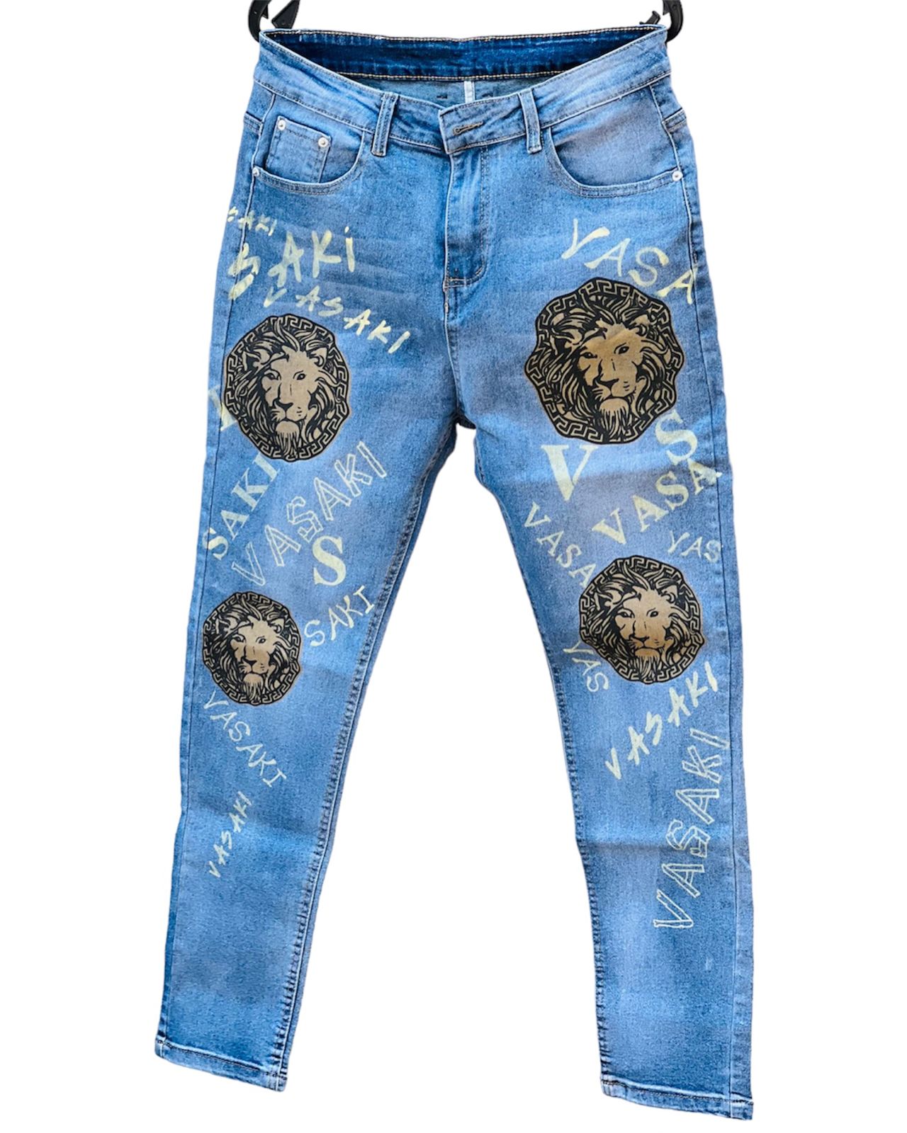 Fashion Lion Printed Denim Jeans for Men S4807193