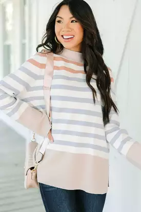 Fate Taupe Brown Striped Sweater - Best Deals Online