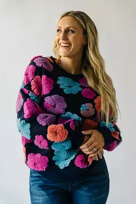 Flanagan Sherpa Flower Sweater - Navy + Fuchsia