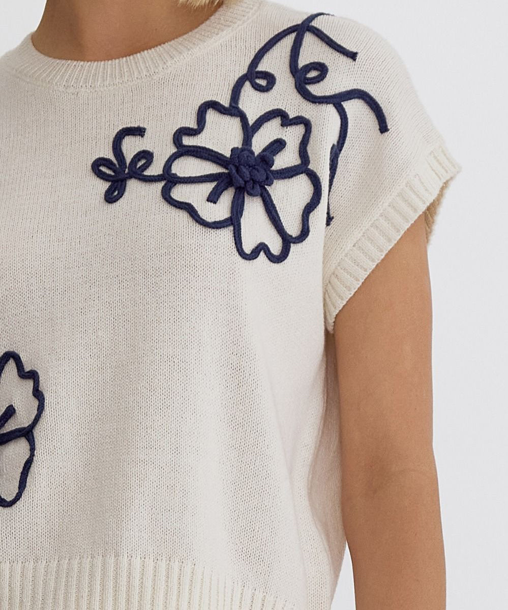 Floral Embroidered Ivory Sweater Top