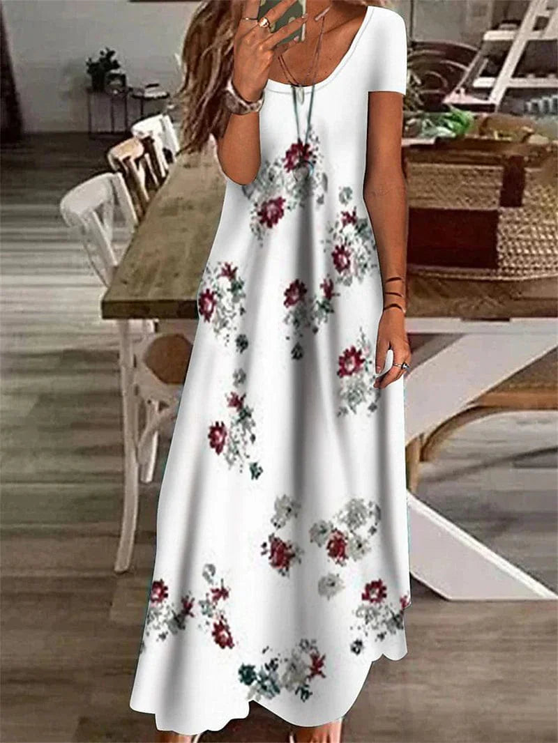 Floral Maxi Dress for Women with Short Sleeves