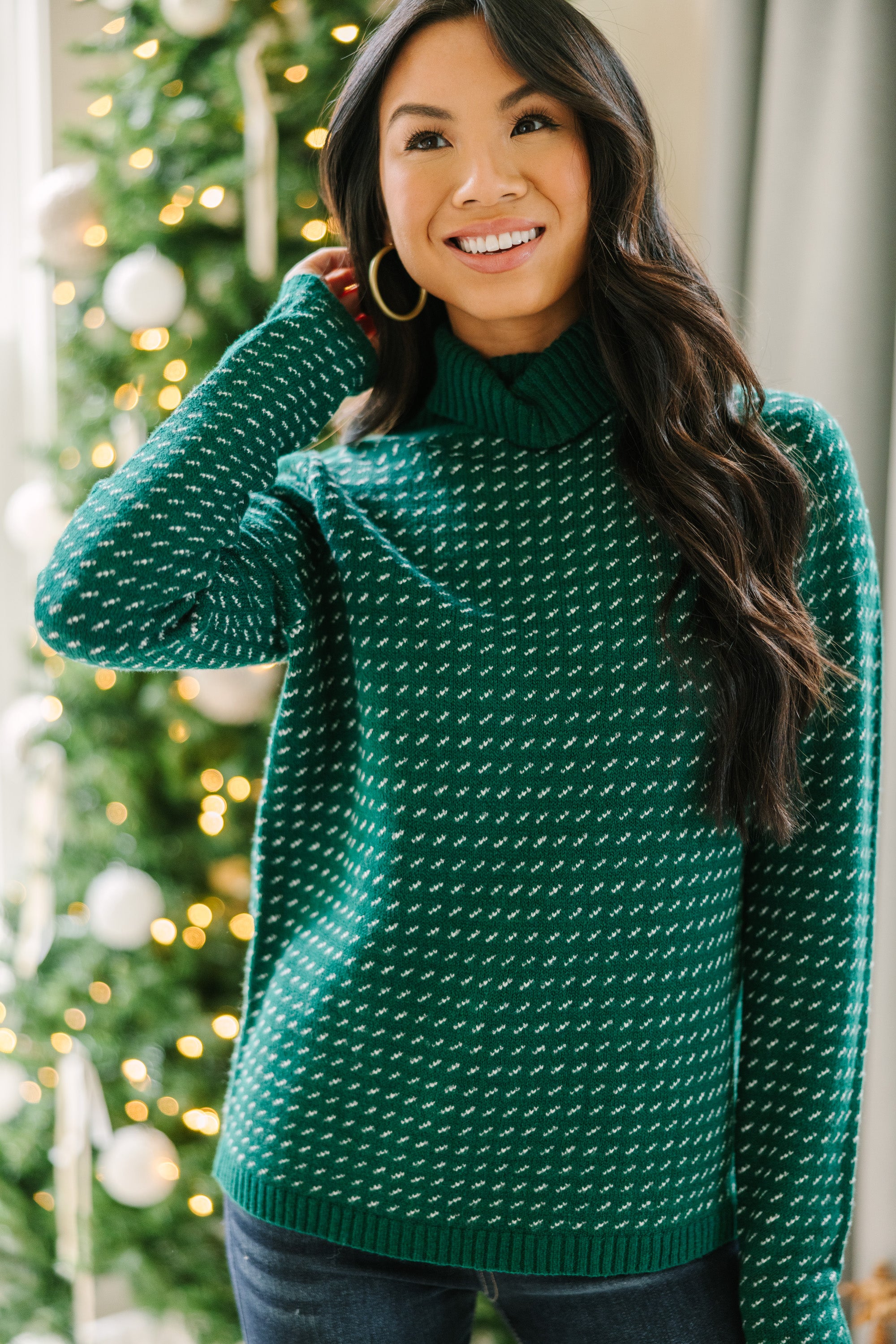 Forest Green Turtleneck Sweater - Complete Outfit Essential