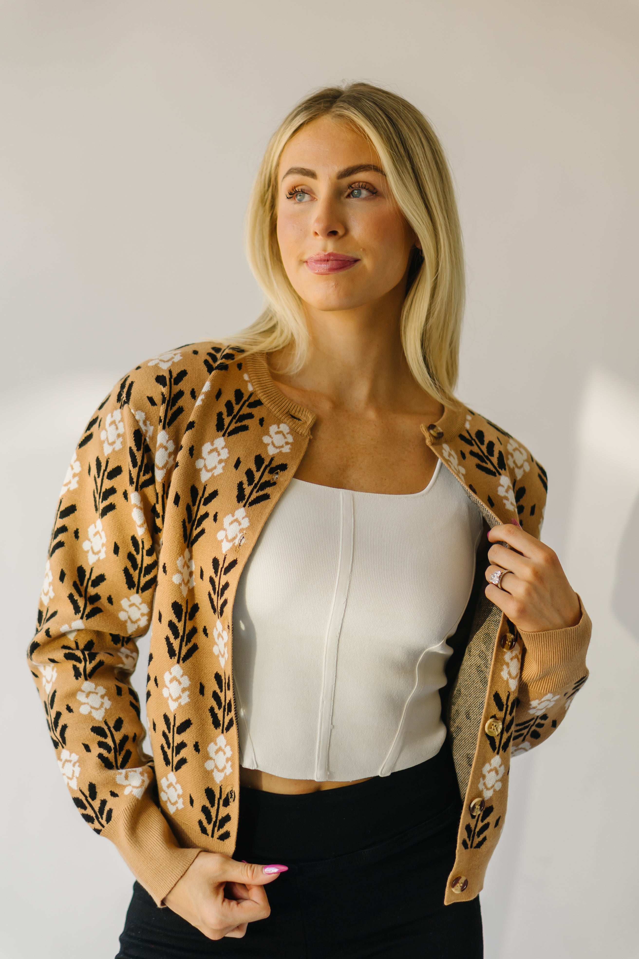 Foxton Floral Knit Cardigan Tan Multi