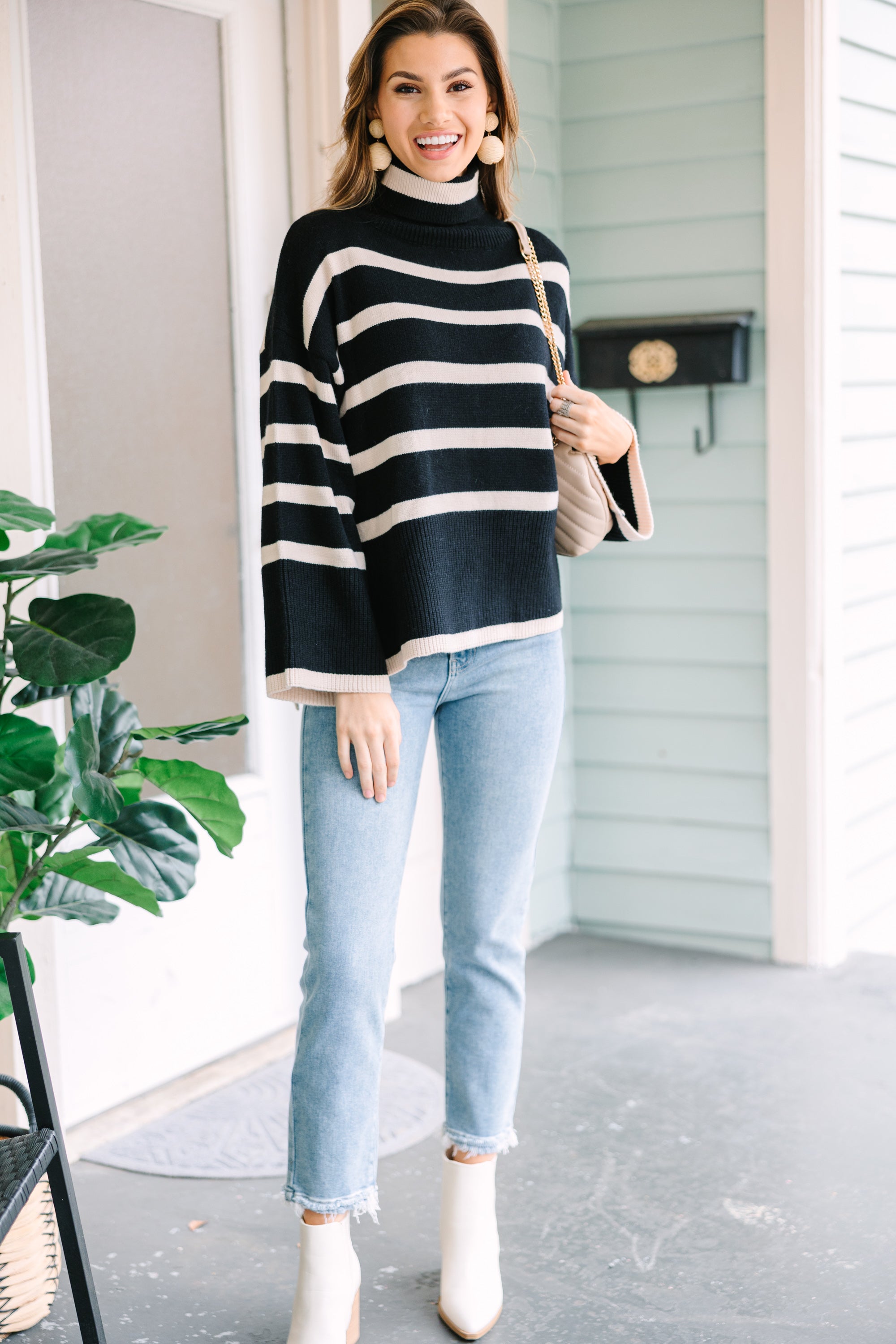 Fun Black Striped Turtleneck Sweater - Get Yours Now!