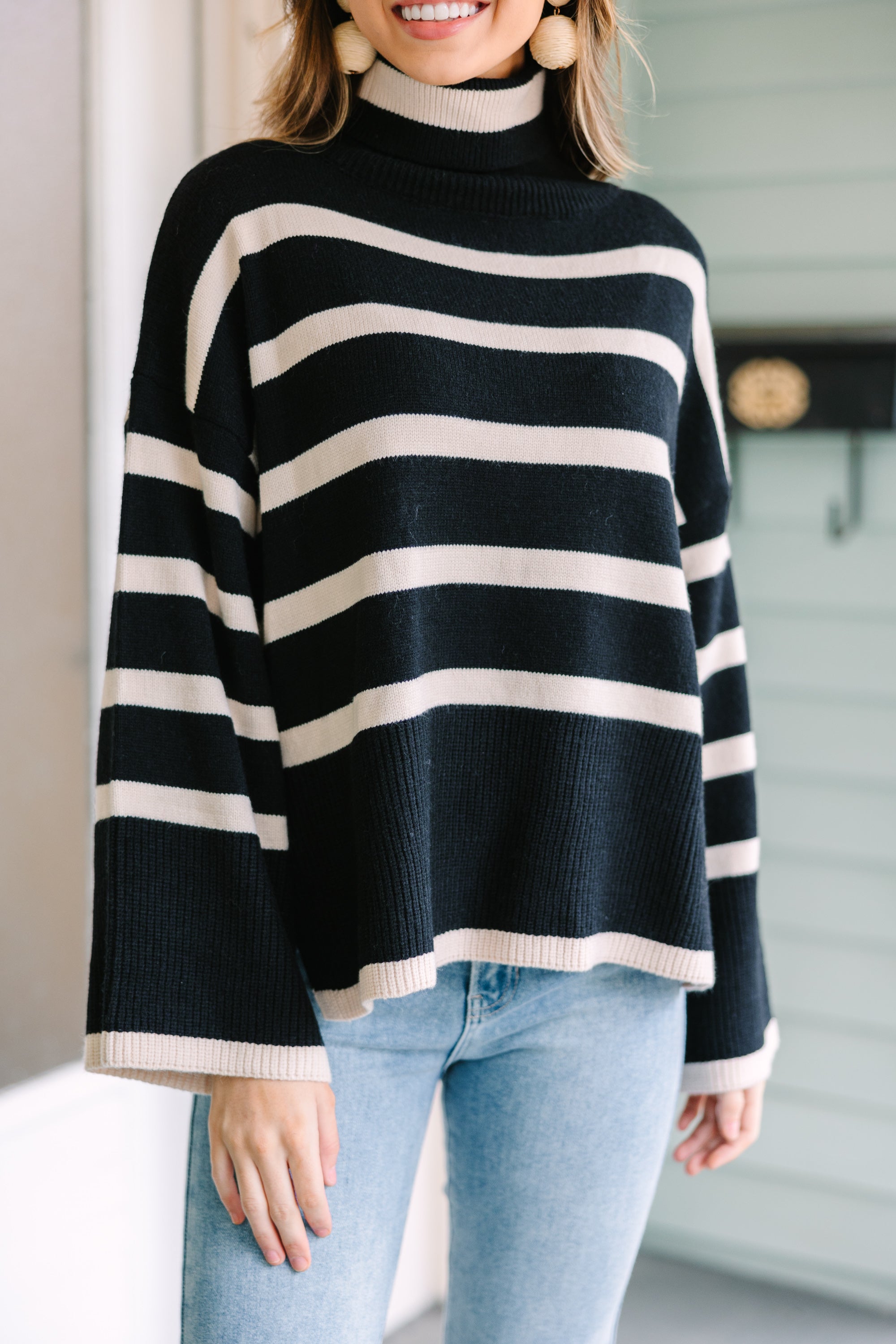 Fun Black Striped Turtleneck Sweater - Get Yours Now!