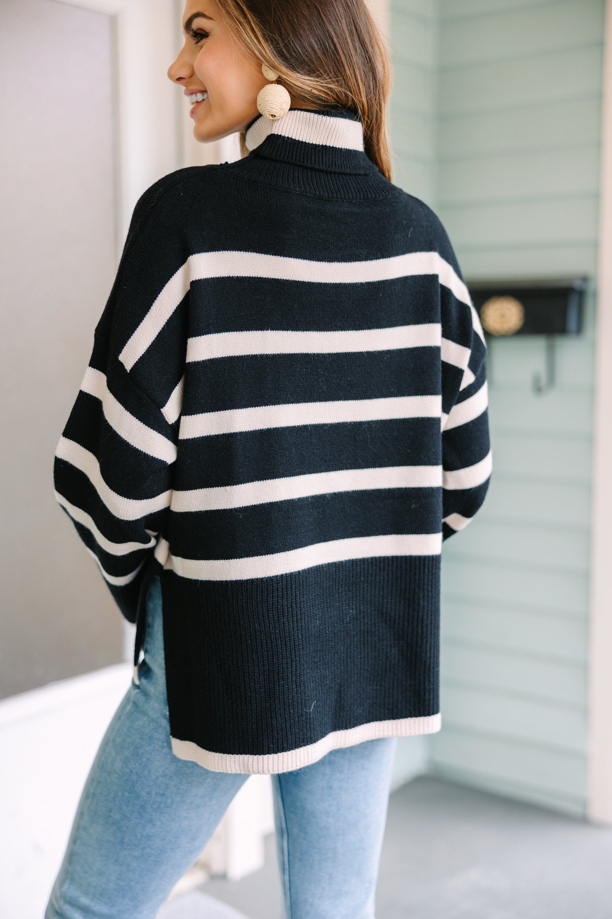 Fun Black Striped Turtleneck Sweater - Get Yours Now!