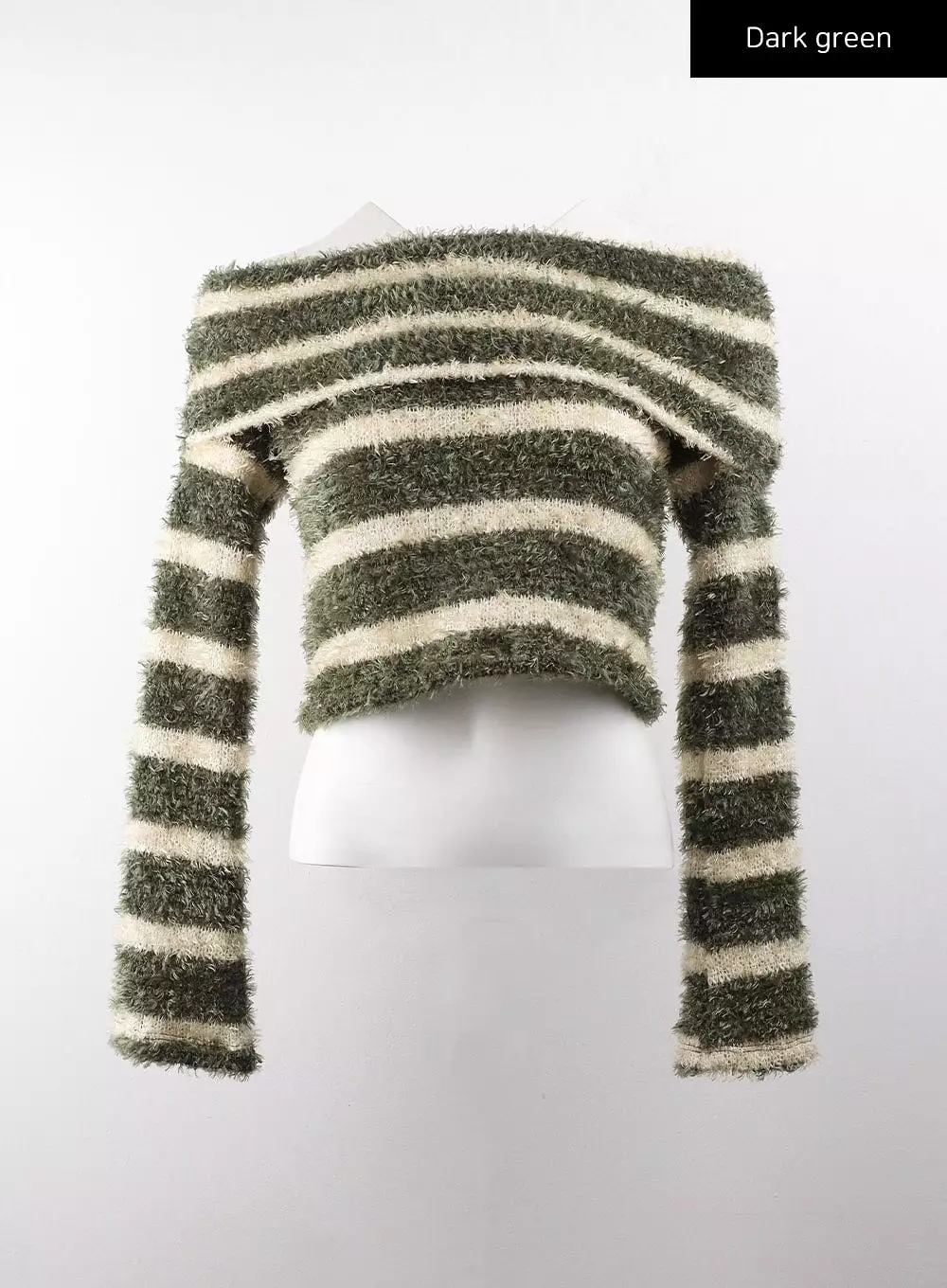 Furry Striped Off-Shoulder Wool-Blend Long Sleeve Sweater