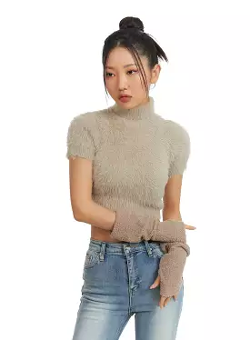 Fuzzy Turtleneck Short Sleeve Sweater - CJ429